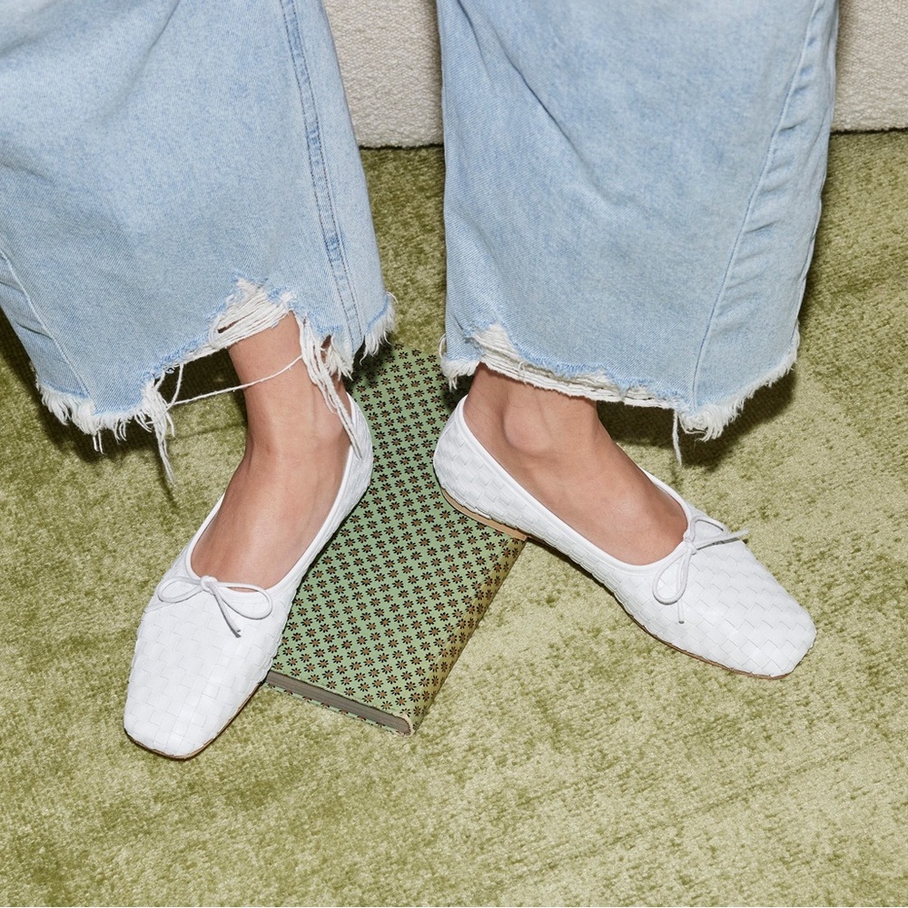 Freda Salvador White Woven Leather Ballet Flats